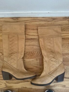 Fossil Tan Braided Leather Heeled Boots